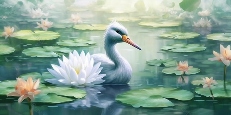 夏至唯美池塘里绽放的荷花插画背景,插画/手绘图,插画/手绘图库,插画/手绘图下载,插画/手绘